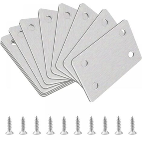 Supports de renfort d'angle plats, 10 pièces Support d'étagère de soutien droit en acier inoxydable Supports de renfort d'angle plats Réparation de plaques de réparation Assemblage