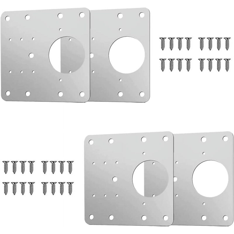 Supports de réparation de charnière d'armoire 4 pièces, plaque de réparation de charnière avec 24 vis, kit de réparation de charnière de meuble.