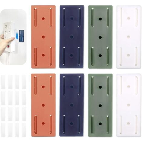 Supports de Socle Auto-adhésifs sans Perforation, 8 pièces Fixation de Multiprise Auto-adhésif Fixation Murale sans perçage