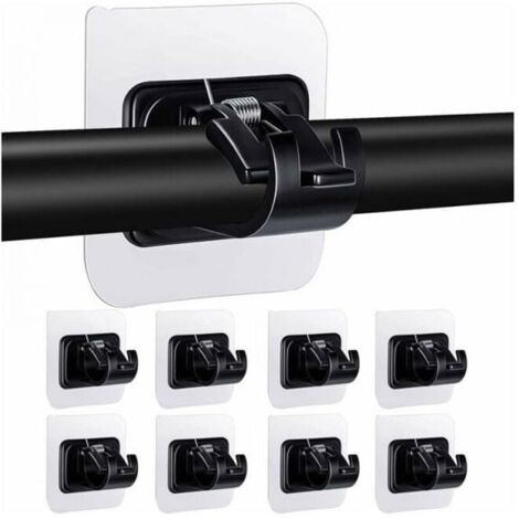 Supports de tringle à rideau adhésifs MICH - Lot de 8 - 6x6 cm - Noir/Transparent - Sans perçage