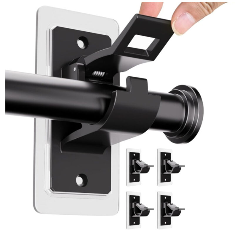 Supports de Tringle à Rideaux Adhésifs - EINNENFFER - Installation Facile sans Perçage, Noir (4 pièces), Idéal pour Toutes Surfaces