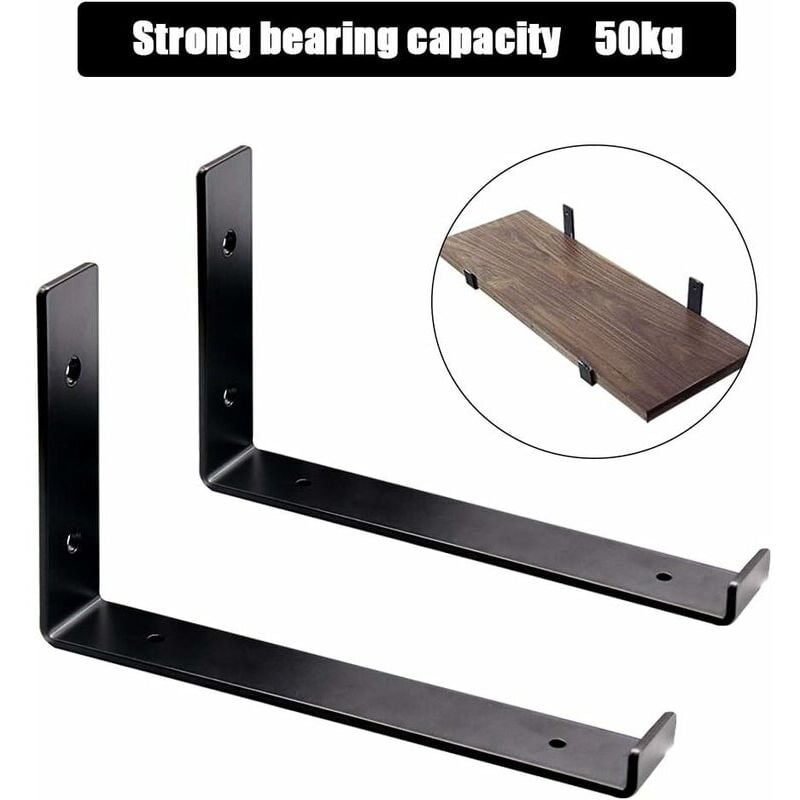 Supports d'étagère 2pcs,Supports muraux industriels, cadre de Support d'étagère robustesse en adaptable aux Supports d'étagères murales(noir)235150
