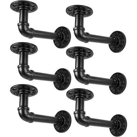 Supports d'étagère de tuyau industriel pour étagères 8 10 12 pouces, support d'étagère flottant de tuyau en métal noir en L-Support de rayonnage mural décoratif robuste style vintage de ferme rustique