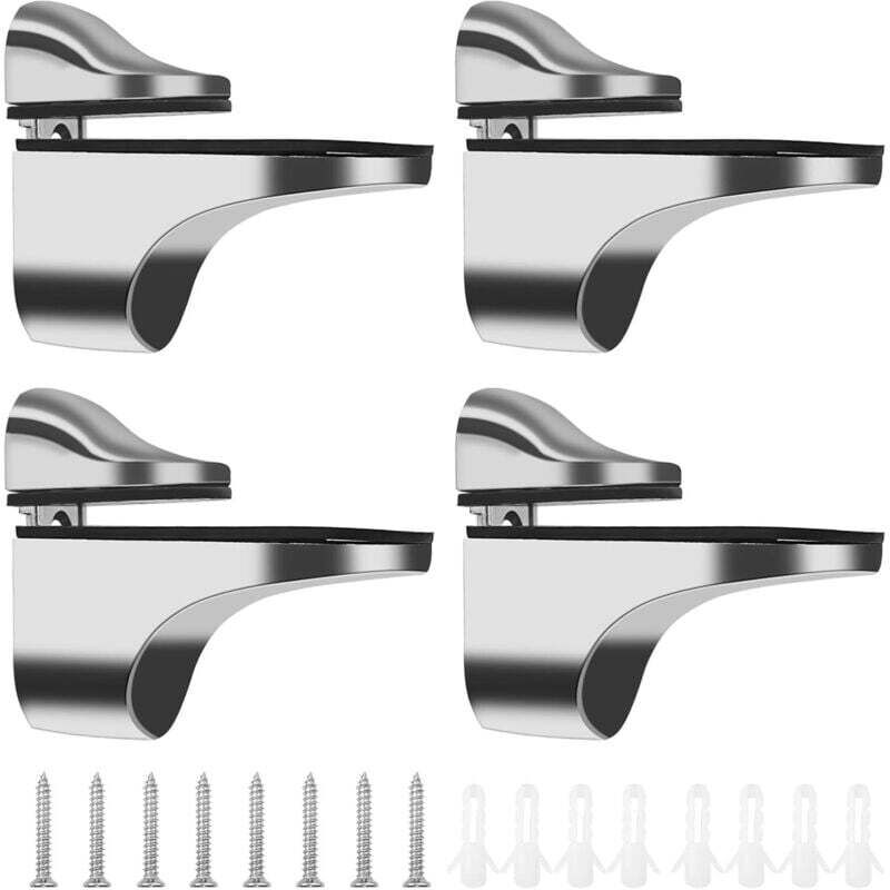 Supports d'étagère en verre (4 pièces), étagère de salle de bain réglable en alliage de zinc poli pour sols en verre et en bois jusqu'à 3-20 mm