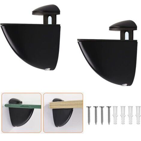Supports d'étagère en verre réglables, 2 pièces, supports de montage muraux pour étagères en verre, noirs
