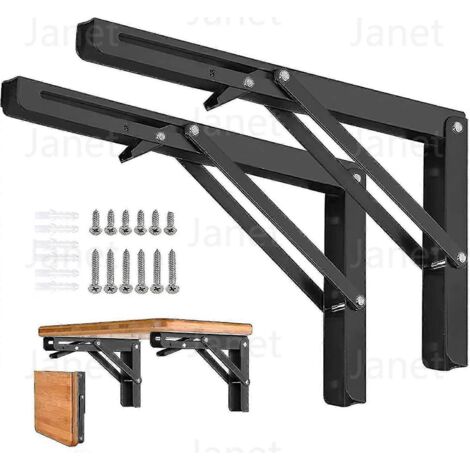 Supports d'étagère pliables (2 pièces) - Charnières triangulaires en métal renforcé, pour montage sur table ou mural (AquaForge)