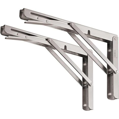 Supports d’Étagère Pliables 200mm, Équerre Pliante en Acier Inoxydable Console Murale Supports de Table Flottants Equerre Pliable pour bricolage établi, Charge Maximale 136kg, lot de 2