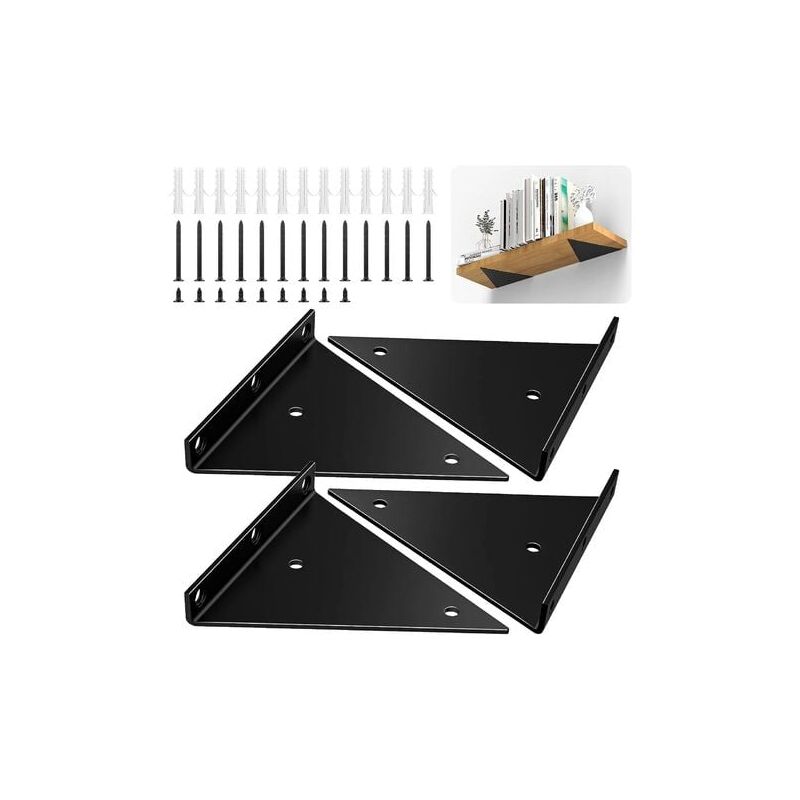 Supports d'Étagère Triangulaires de 15,2 cm, Lot de 4 Supports de Fixation Murale en Fer Robuste avec Vis, Équerre d'Étagère Murale Angle Droit