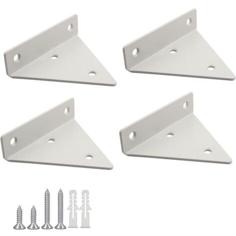 Supports d'étagère triangulaires en fer – Lot de 4 – Dimensions 100x80x26mm – Couleur blanche – Fixation murale dissimulée