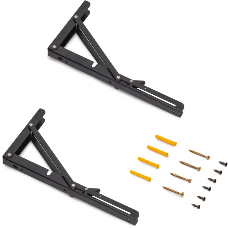 Emuca - Jeu de Supports de pliage, longueur 303mm, Acier, Peint en noir