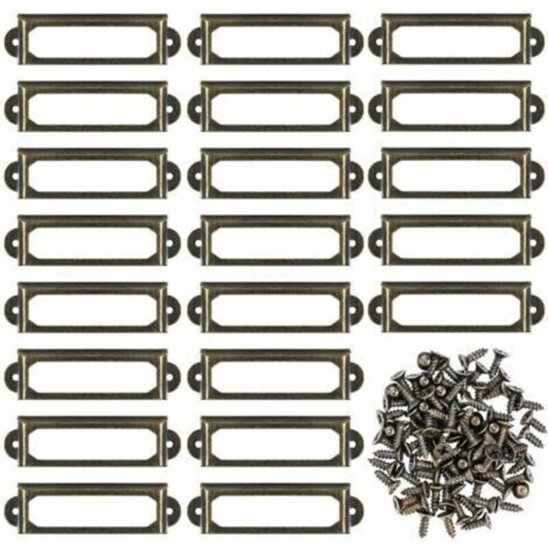 Supports d'Étiquettes Métalliques - Lot de 50 - pour Meubles, Tiroirs, Armoires, Bibliothèque - Plaques Nominatives, Cadres - Dimensions : 60x17 mm