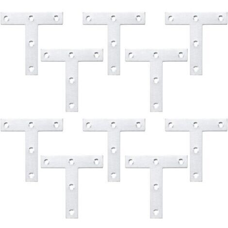 Supports en Forme de T, Plaque de Réparation Plate, Supports d'angle en Acier Inox, Plaques de Fixation Plates Droites pour Réparation de Fixation des Meubles de Jonction (10 Pièces, 80x80x1,5 mm)
