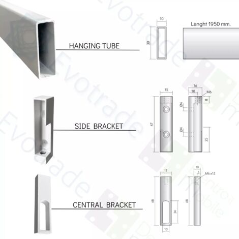 Supports latéraux blancs pour tringle à vêtements pour armoire rectangulaire 1950 mm (2 supports latéraux blancs)