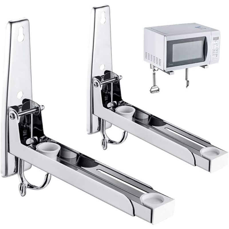 Supports Micro ondes Acier Inoxydable, 2 Pièces avec Crochets, Étagère Murale Pratique et Moderne
