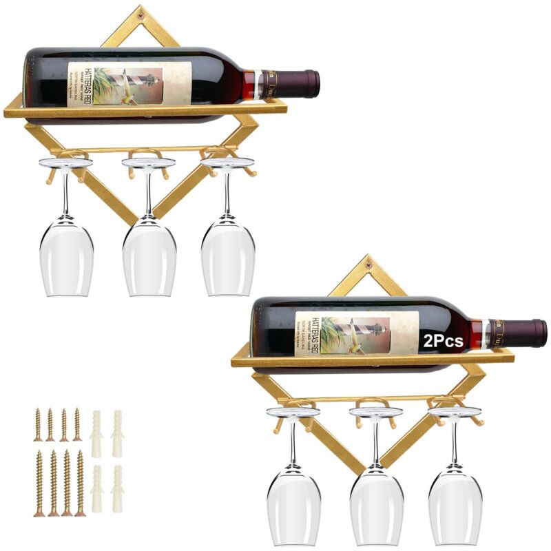 Supports Muraux pour Bouteilles de Vin en Métal, Rganisateur de Casier à Vin Suspendu Pliable pour 2 Bouteilles d'alcool, Étagère Murale Casier à Vin