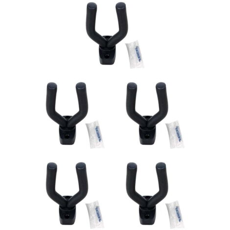 Supports Muraux pour Guitare et Ukulélé Noirs 13 x 7 cm, Lot de 5 Crochets pour Instruments à Cordes