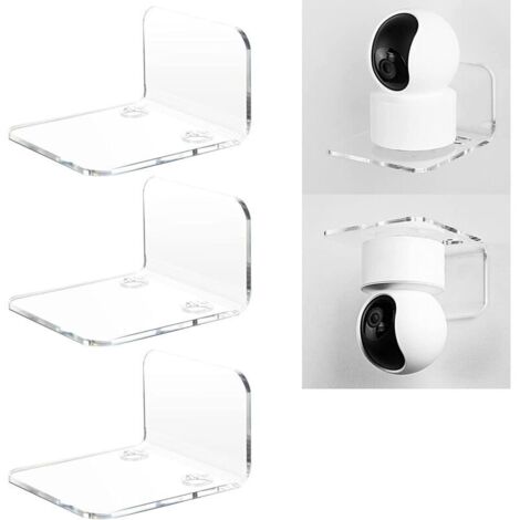 Supports Muraux Universels en Acrylique Transparent - Lot de 3 pour Caméra de Sécurité, Babyphone ou Enceinte - Fixation sans Perçage avec Ruban Fort - avec Guides de Câble