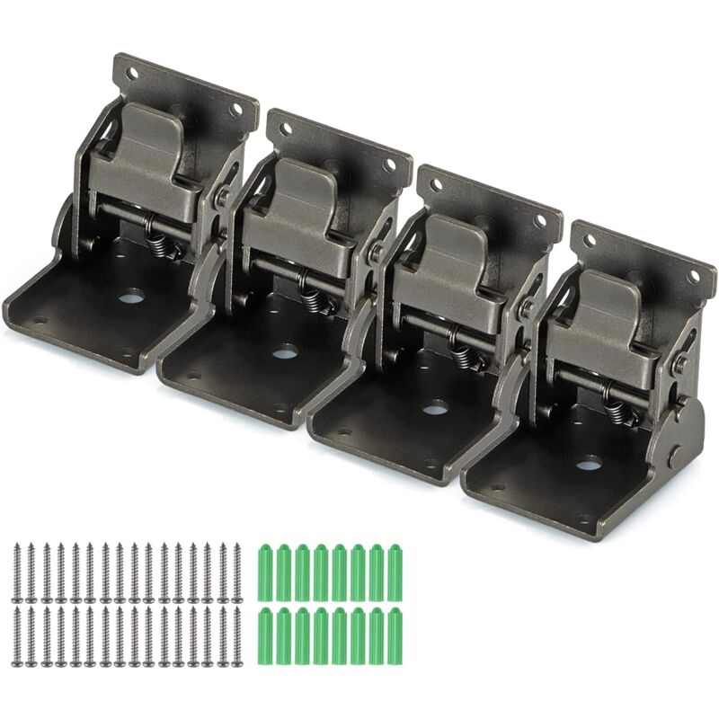 Supports pliants robustes, charnières autobloquantes à 90 degrés pour pied de table, étagère murale, 330 lb par, paquet de 4 (Gunblack)
