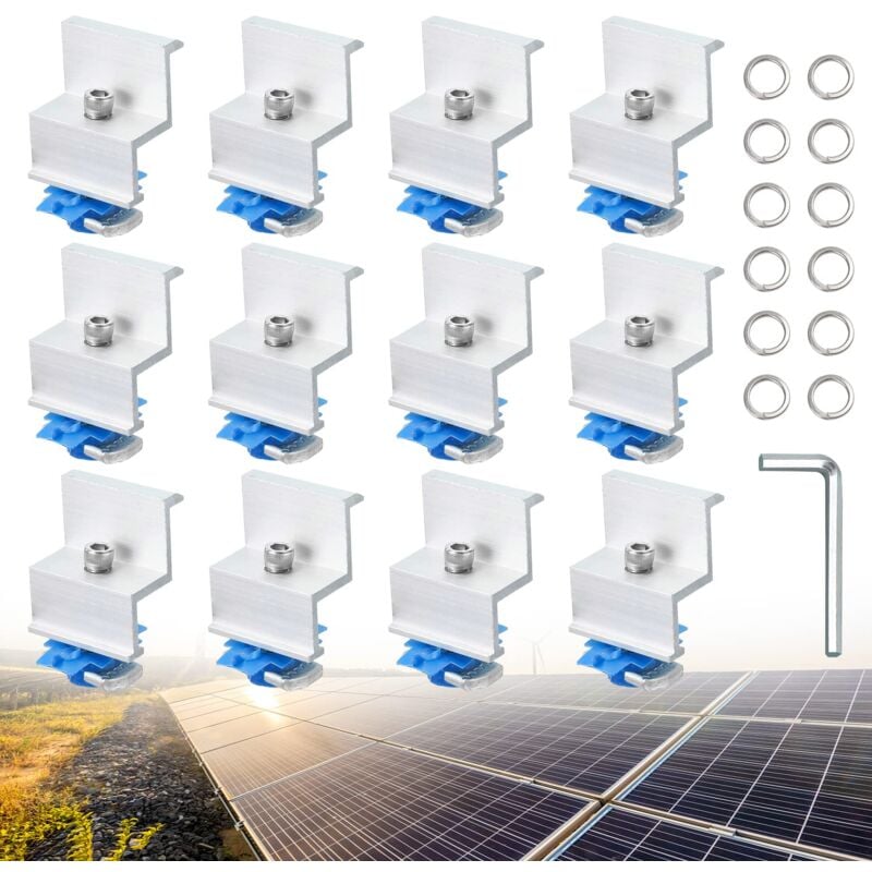 Roleader - Supports pour Panneau Solaire Bornes d'Extrémité en Aluminium pv 12 Pièces Kit de Fixation pour Panneau Solaire avec écrous et boulons