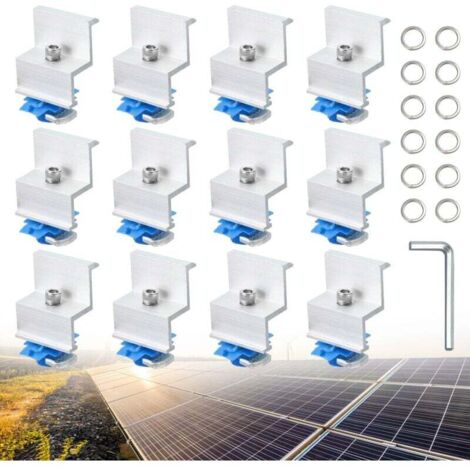 Supports pour Panneau Solaire Bornes d'Extrémité en Aluminium PV 12 Pièces Kit de Fixation pour Panneau Solaire avec écrous et boulons pour le montage de profilés en aluminium 30-50 mm