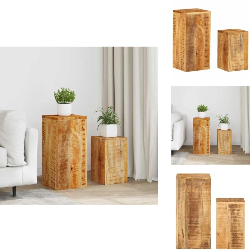 Supports pour plantes 2 pcs bois solide de manguier - Support Plante - Jardiniere - Table D'appoint - Meuble Rangement - Decoration Interieur