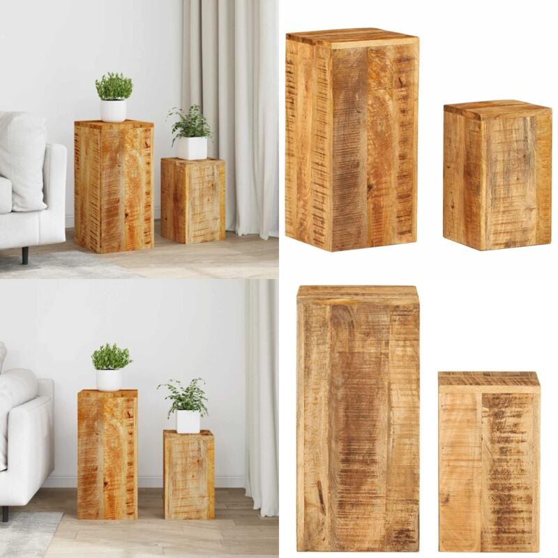 Supports pour plantes 2 pcs bois solide de manguier - Support Plante - Jardiniere - Table D'appoint - Meuble Rangement - Decoration Interieur - Home
