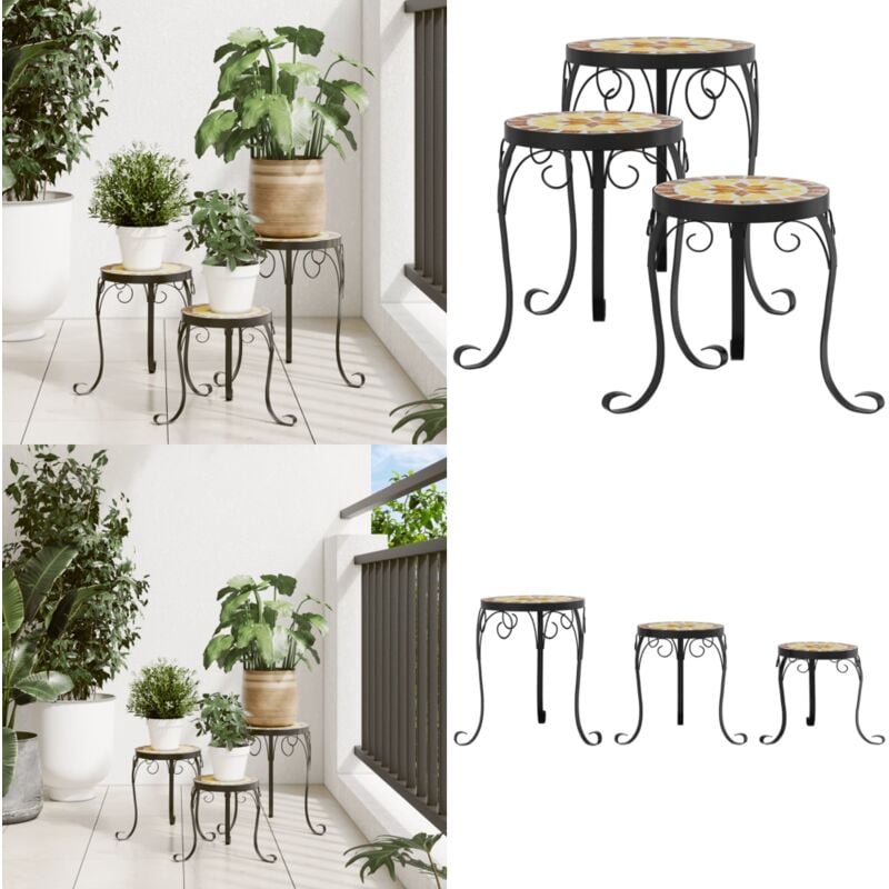 Supports pour plantes 3 pcs terre cuite et blanc céramique - Supports De Plantes - Jardinière - Table De Plante - Décoration Extérieur - Style