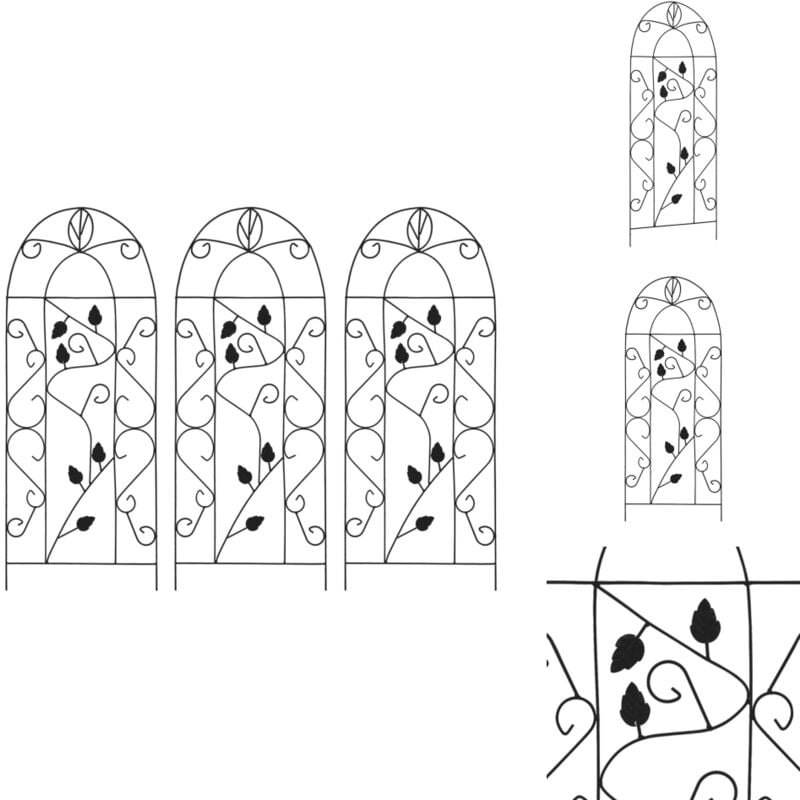 Supports pour plantes grimpantes 3 pcs Noir 40x100 cm Fer - Support Plante Grimpante - Jardinerie - Décoration Extérieur - Jardin Vertical - Fleur Pot