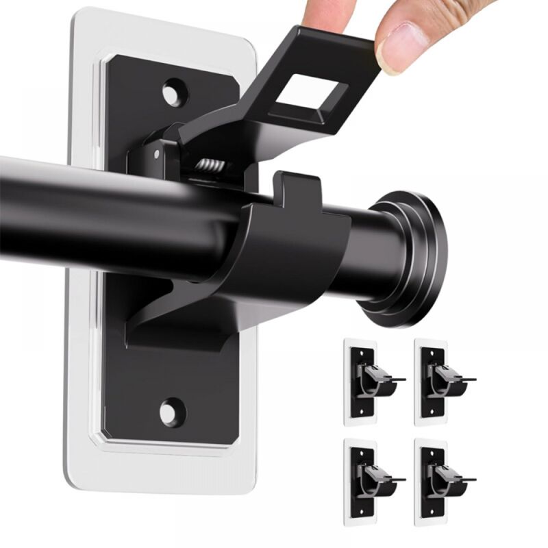 Supports pour tringle à rideaux - Sans perçage - Pour salons et salles de bain - Noir - Lot de 4