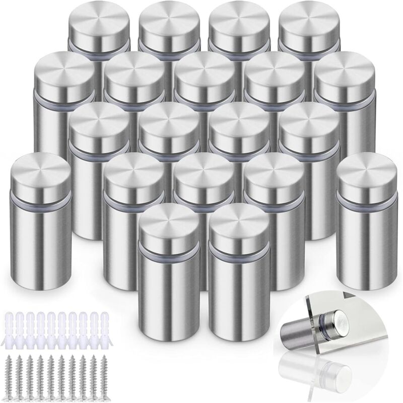 Supports Publicitaires en Acier Inoxydable 20 Pièces 12x25 mm, Pour Verre, Photo et Acrylique