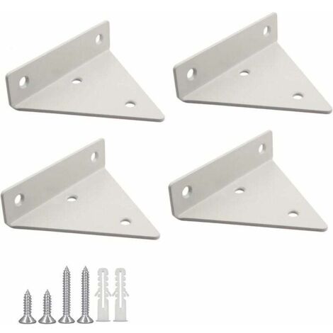 Supports triangulaires métalliques pour étagères flottantes avec 16 vis, décoration murale - Blanc, lot de 4 - AquaForge