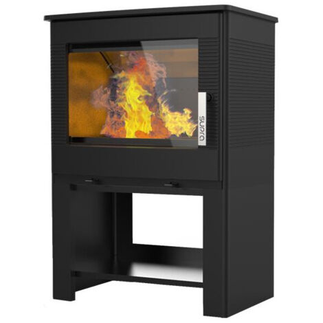 Supra – FR9016150B – Poêle à bois étanche avec bûcher intégré – Fonte noire – Puissance 8.7 kW – Rendement 77% – Flamme verte 7 étoiles - FR9016150B-Po