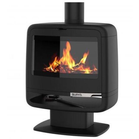 Supra – Poêle à bois 10 kW en fonte – Étanche – Double combustion – Vision du feu 52,5 cm – Pour bûches jusqu'à 50 cm – Flamme verte 7 étoiles - PIED 10 KW EN