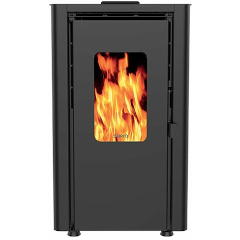 Supra – Poêle à granulés de bois 6.1kW noir – Compact 44,5 x 80,5 cm – Autonomie 16h – Ventilateurs silencieux – Flamme verte 7 étoiles