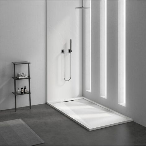 Supreme Concealed Waste White Stone Resin Ultra-Slim 25mm Rectangular Shower Tray - 1000 x 700