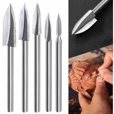 sur Bois Jeu de Mèches pour Outil Rotatif, 5 pièces Mèches de Sculpture sur Bois avec Tige de 1/8 pouces pour Bricolage, Travail du bois, Gravure, Sculpture, Perçage et Ponçage DRIVE