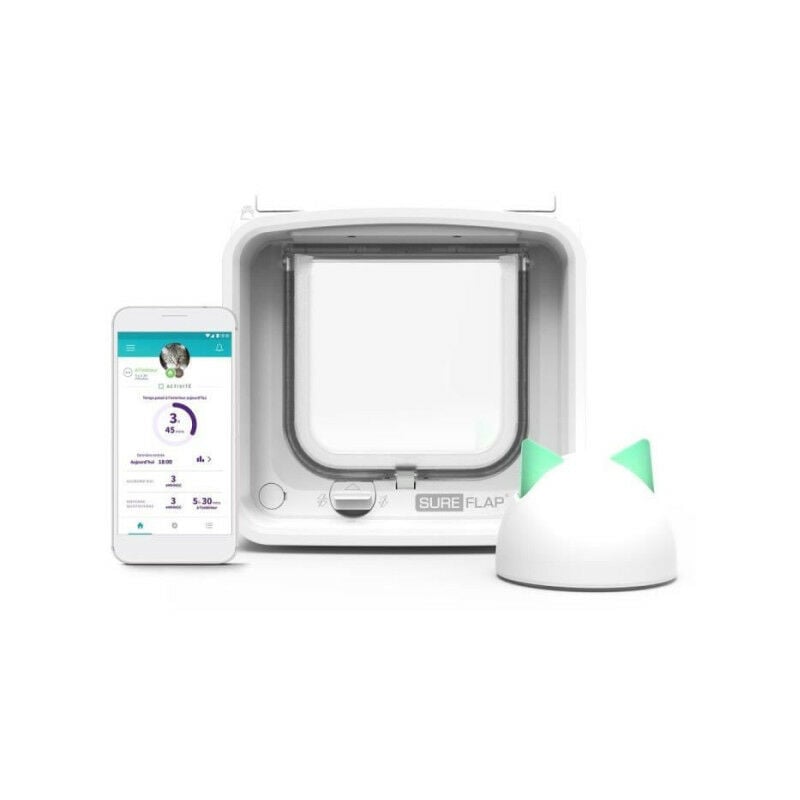 SUREFLAP Chatiere a Puce électronique Connectée - Blanc - 142 mm x 120 mm (Livré avec le Hub)