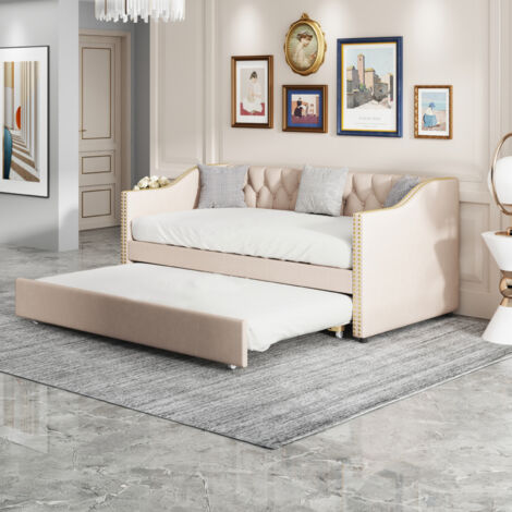 Canapé 2 places avec fonction lit, design moderne, en tissu coton-lin