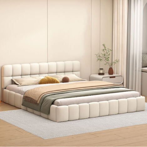 Sureh – Lit adulte capitonné 140 x 200 cm – Rembourré avec dossier moelleux – MDF et lin – Hauteur 60 cm – Épaisseur de matelas 20-25 cm