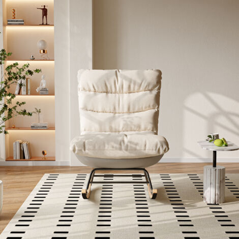 Sureh – Rocking chair beige en tissu technique – Dossier haut réglable – Cadre hybride bois massif et métal – Dimensions 72 x 83 x 93 cm