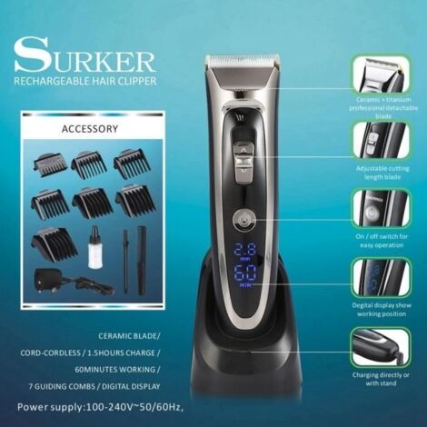 Surker Tondeuse Cheveux Professionnelle Tondeuse Barbe Electrique pour enfants adults EU Plug Noir