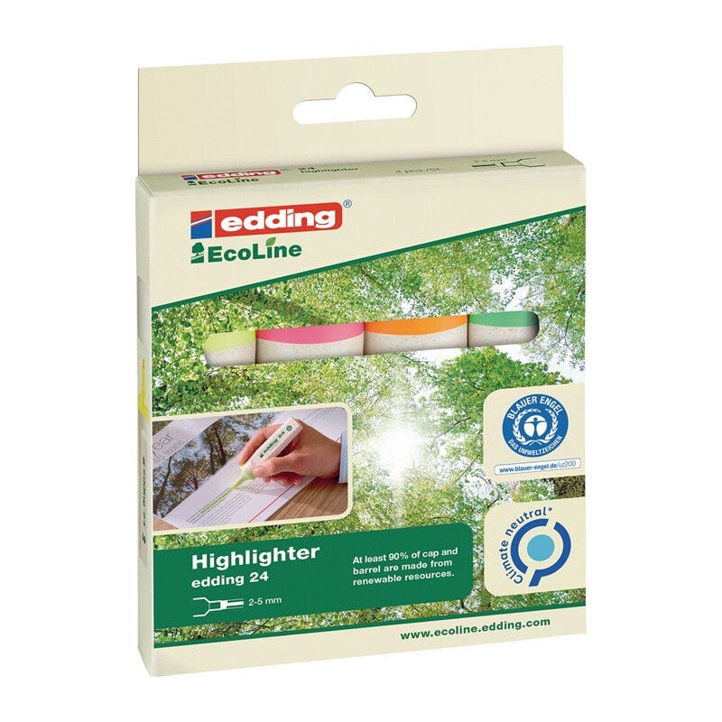 Surligneur 24 EcoLine coul. néon jaune/orange/rose/vert clair graduation 2-5 mm