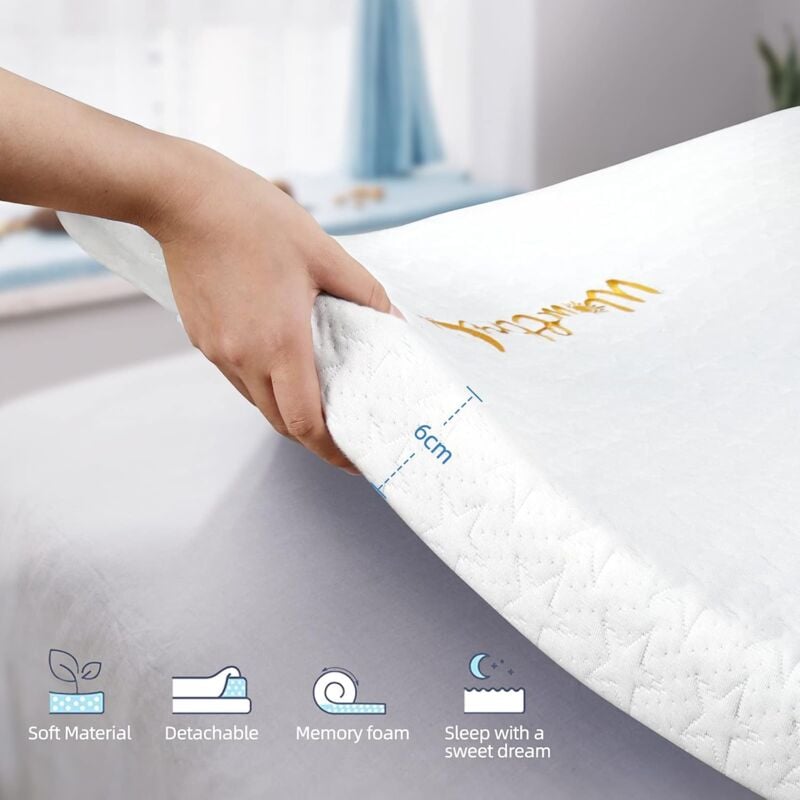 Surmatelas 160x190 cm - WOWTTRELAX Topper - Mémoire de Forme - Epaisseur 6 cm - Housse Amovible et Lavable - Hypoallergénique