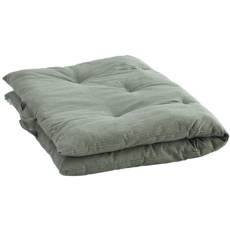 Surmatelas édredon en coton vert jade et gris clair 80 x 120 cm – Motif rayé tendance – Pour canapé, lit ou salon de jardin
