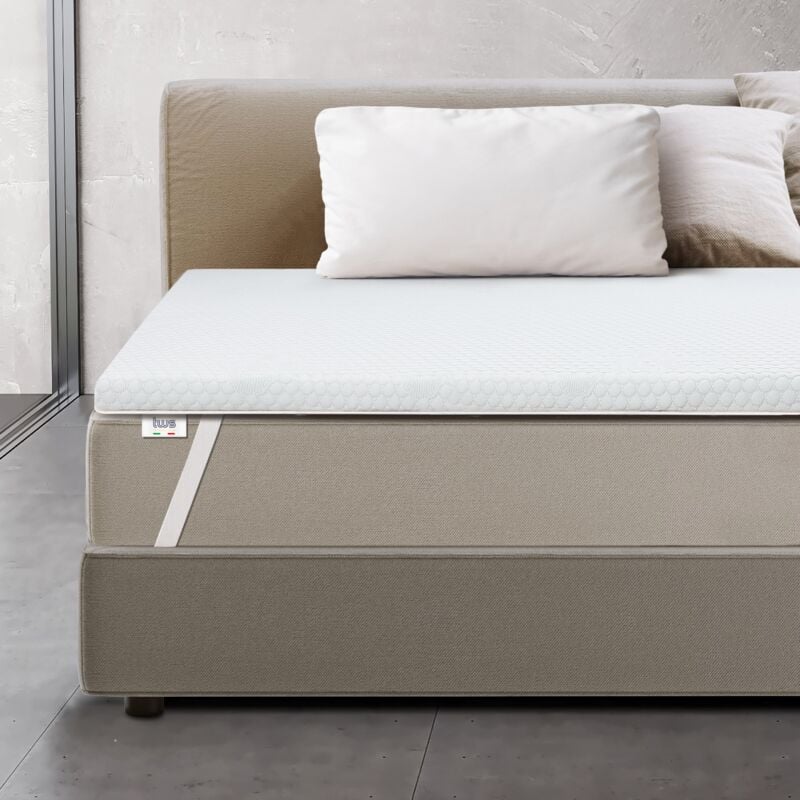 The White Stone - Surmatelas 130 x 190 en mousse à mémoire de forme Hauteur 6 cm Housse respirante et amovible Antibactérien et antifongique