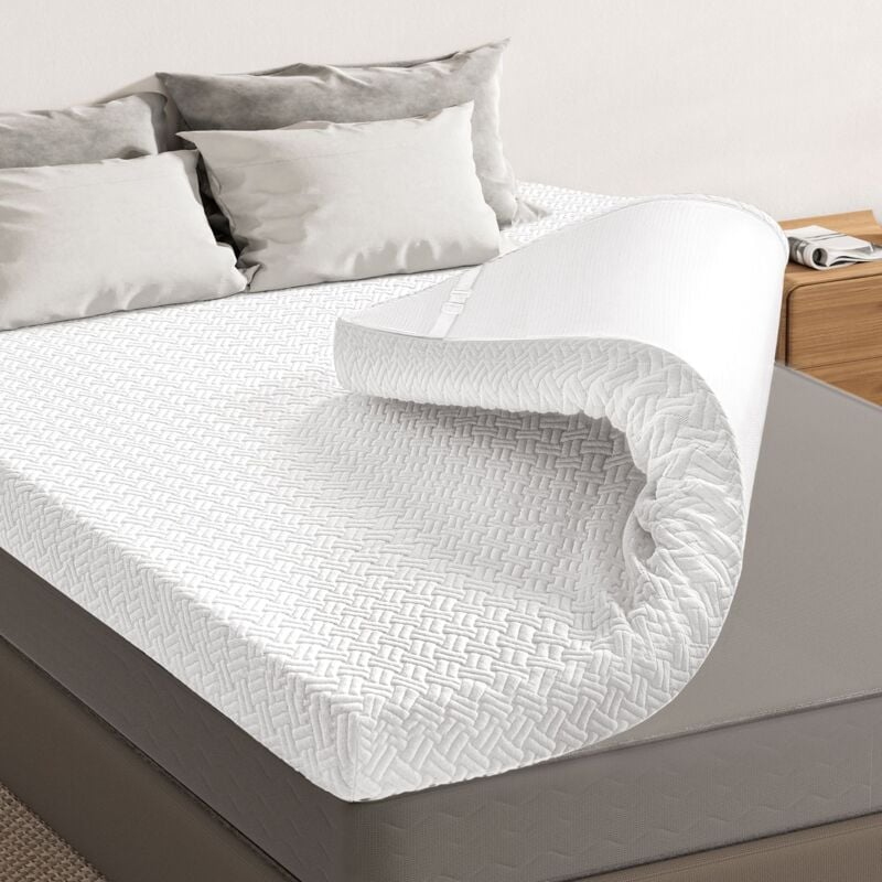Felixking - Surmatelas, Épaisseur 7.5cm Surmatelas Memoire de Forme Gel, sur Matelas 2 Personnes 200 x 200, avec Housse Amovible et Lavable avec 4