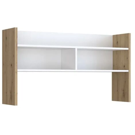 Surmeuble de bureau 110 cm blanc mat décor bois chêne – 2 niches et étagère intégrées – Pour bureau ODYSSÉE L. 110 cm – Meubletmoi