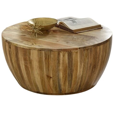 Surrey Drum Coffee Table - Solid Mango Wood - L80 x W80 x H35 cm