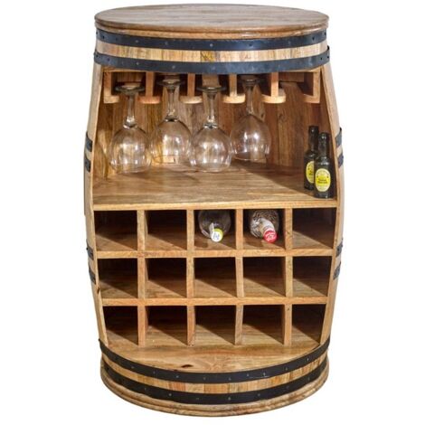 Surrey Solid Dark Barrel Wine Sideboard - Solid Mango Wood - L58 x W58 x H90 cm