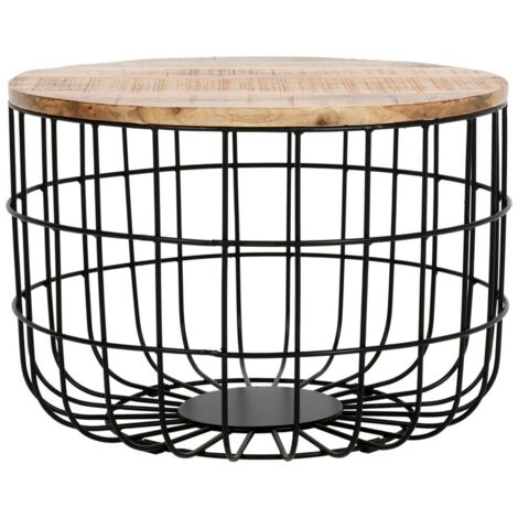 Surrey Wire Coffee Table with Removable Top - Solid Mango Wood/Metal - L60 x W60 x H40 cm